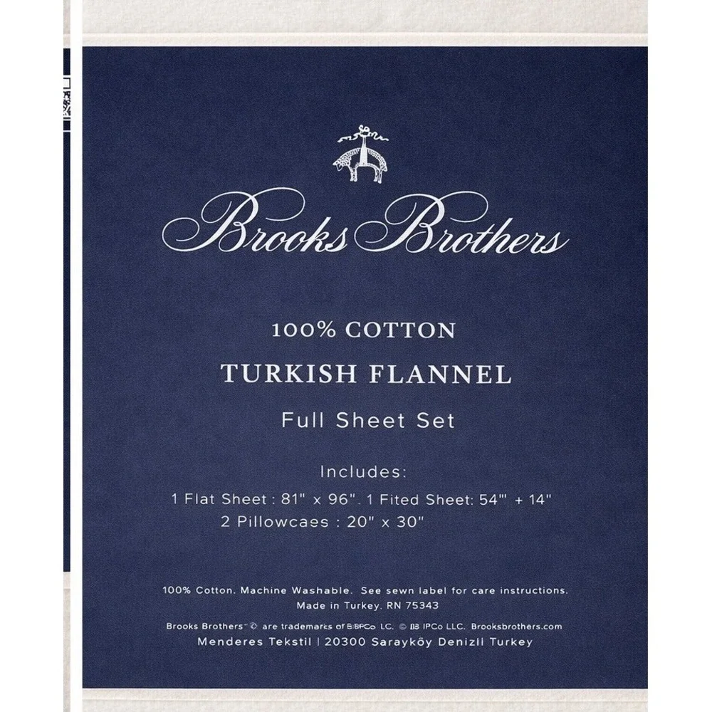 Brooks Brothers‎ Luxury Turkish Cotton Flannel Sheet Set Beige White Size Full